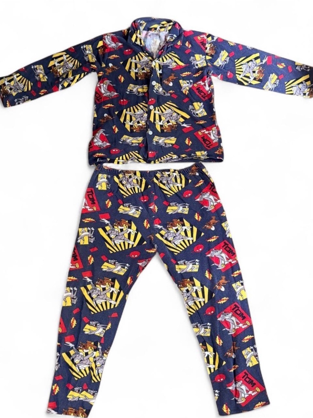 Vintage Kids Navy Cartoon Character Pajama Set - Unbranded